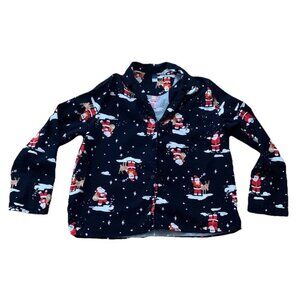Old Navy Women's Flannel Pajama Top Christmas Blue Santa Size Large